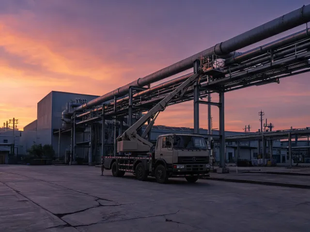 Plant yard utility work with a truck with boom lift