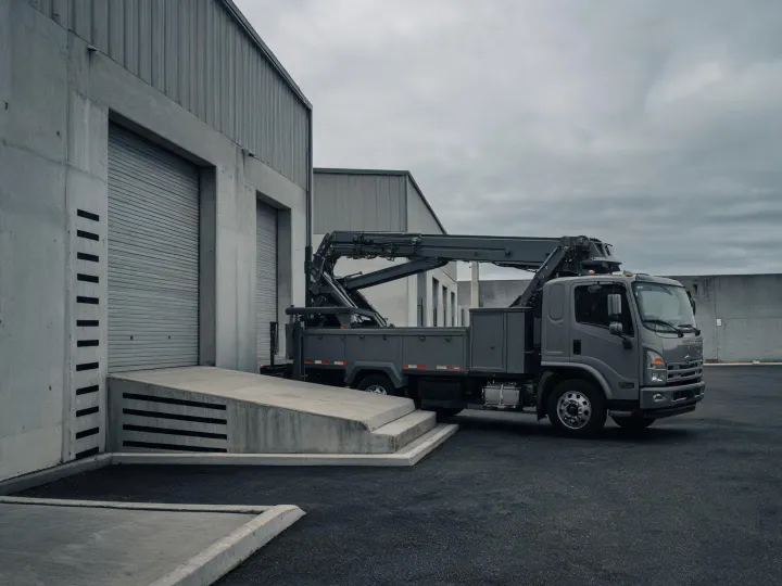 Warehouse dock interface for a truck boom lift cat brief