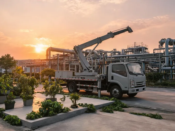 Outdoor plant pad for truck mounted boom work